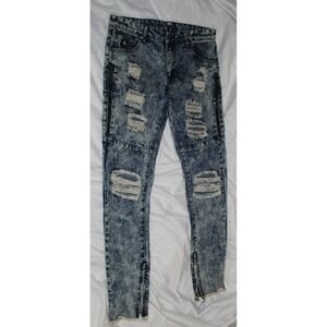 DNM Collection Men's Sz 34 Distressed Acid Bleached Painted Jeans Blue Y2K EUC